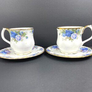 Set 2 Vtg 1987 Royal Albert Moonlight Rose Bone China Tea Cup Saucer Gold Trim